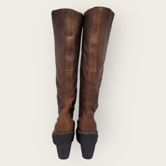 Pierre Hardy Brown Leather Knee High Pull On Tall Wedge Platform Boots Size 38 - Picture 3 of 12